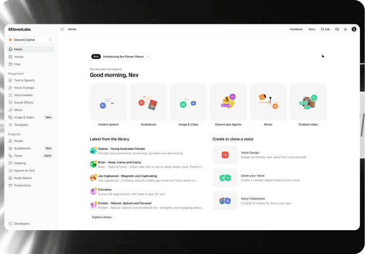ElevenLabs dashboard